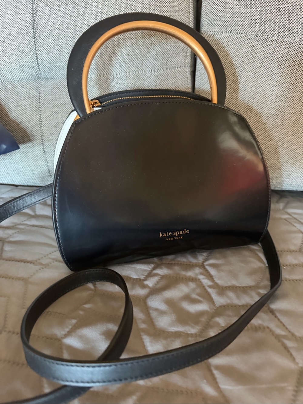 kate spade Black and Tan Dome Crossbody with Gold Accent Handles